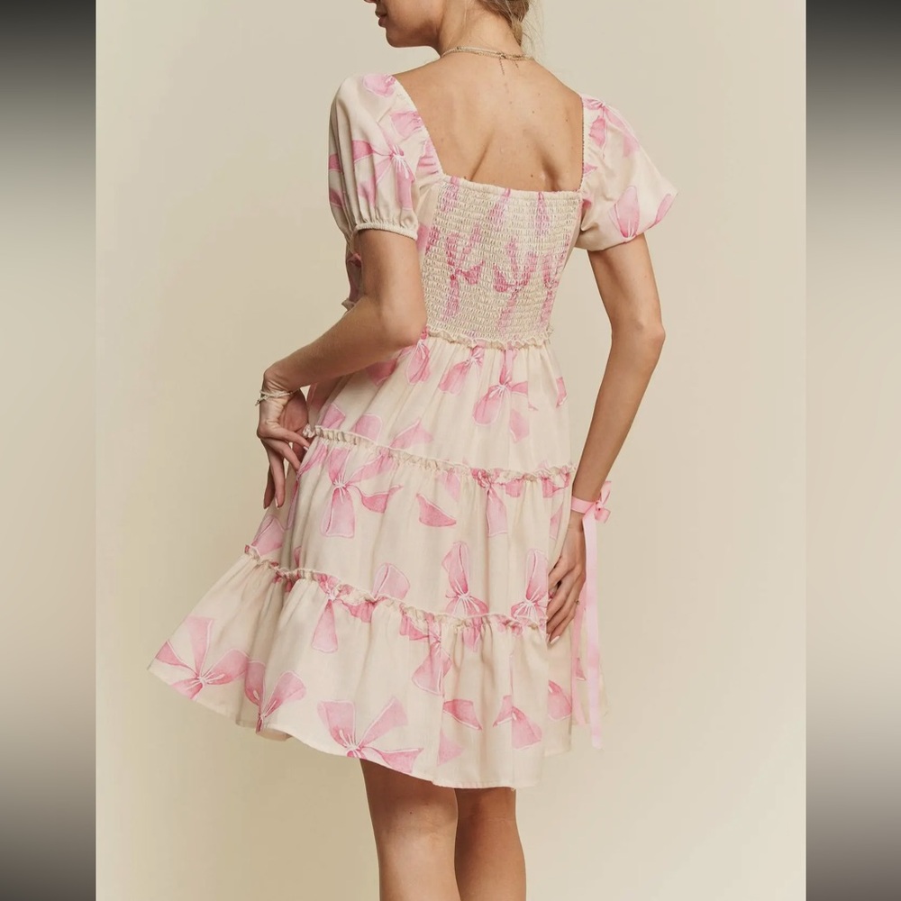Pink Bow Puff Sleeve Dress - Picture 5 of 10